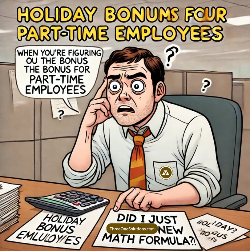 A humorous meme about to calculating bonuses for part-time employees under MIBCO. 