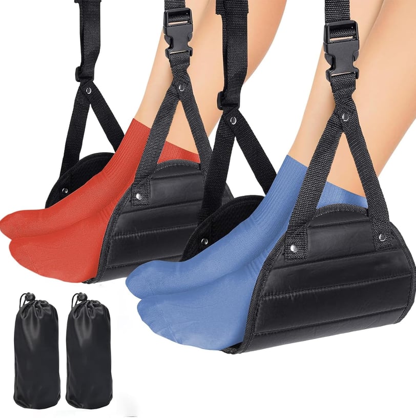 "2-Pack Airplane Foot Hammock providing comfort and support for travelers during long flights."