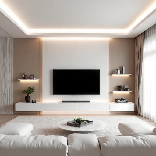a living room with a couch and a tv