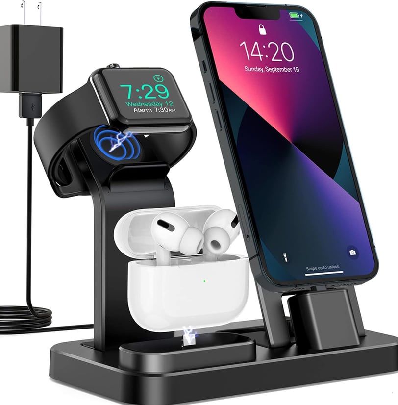 a phone phone with a charging dock and a charging station