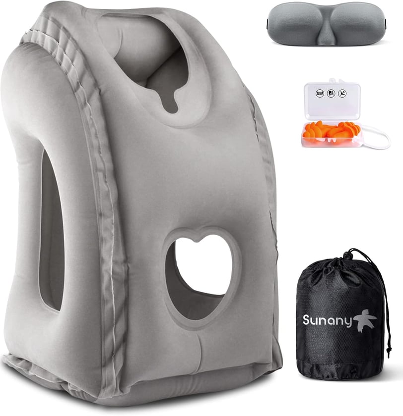 "Sunany Inflatable Travel Pillow designed for comfort and support during travel, perfect for airplan