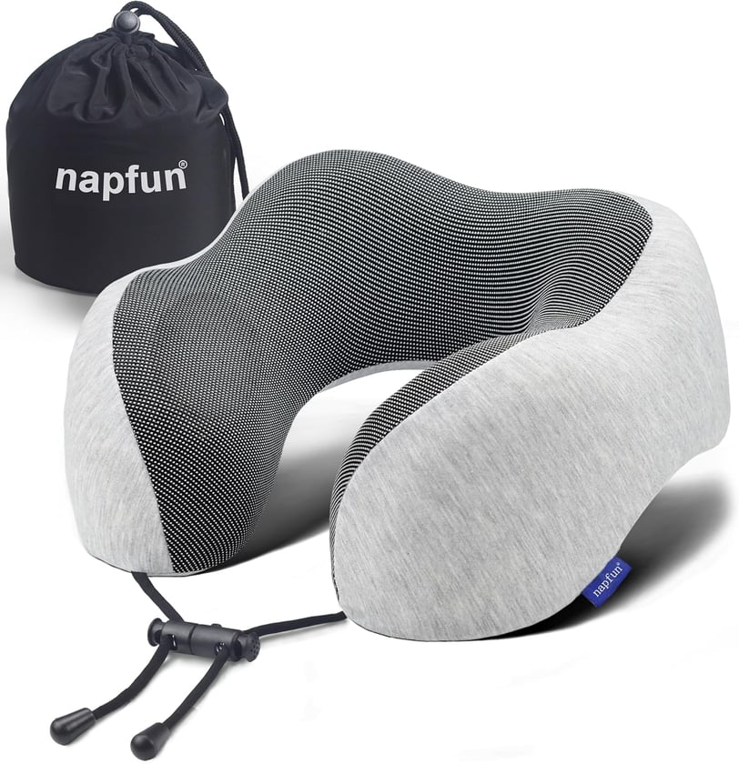 a travel pillow with a napl on it
