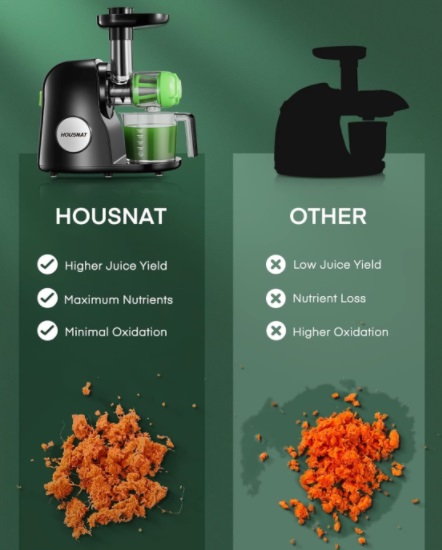 HOUSNAT Slow Masticating Juicer for fresh, nutrient-rich cold-pressed juice