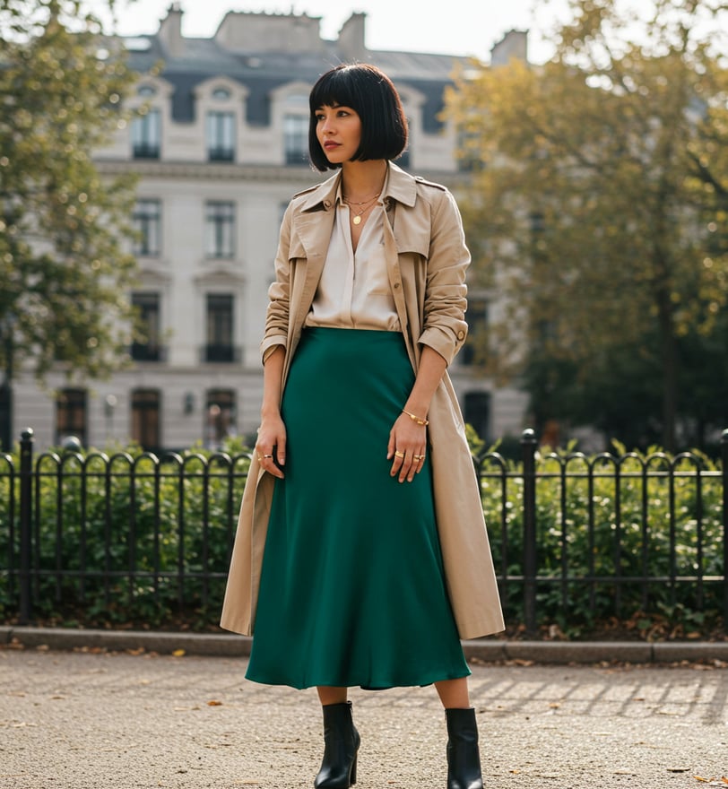 a woman in a trench coat and boots
