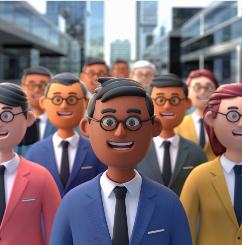 a group of characters in suits and ties