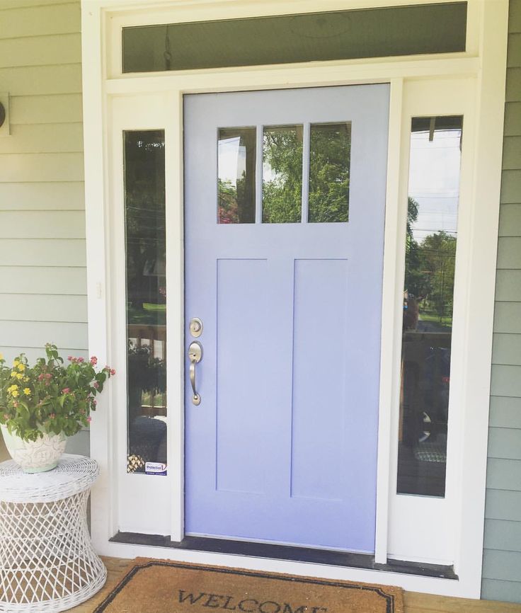 Lilac and lavender front door with silver hardware 