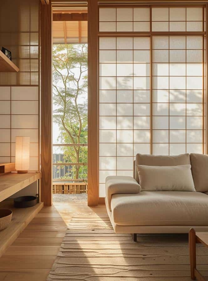 neutral living room japanese shoji screen
