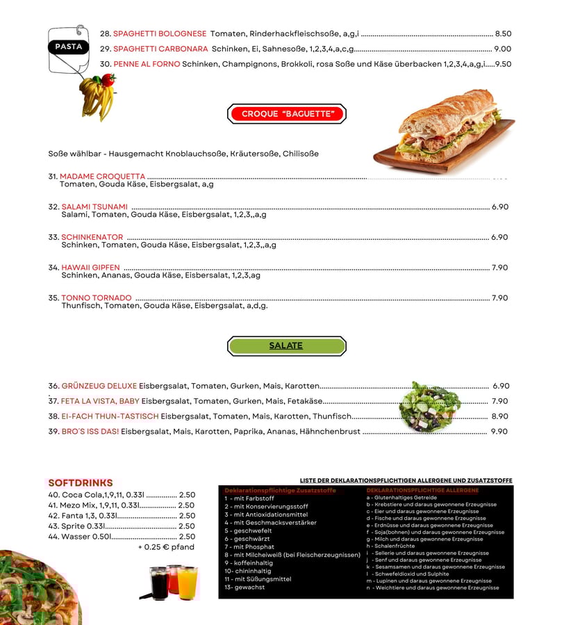 Pizza Bro Schwaig Menu Croques, Baguette, Pasta, Salate