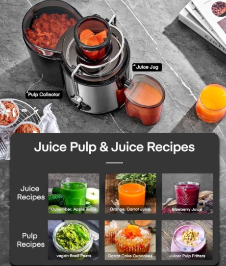 FOHERE 800W Juicer with large chute for fast, fresh juice at home