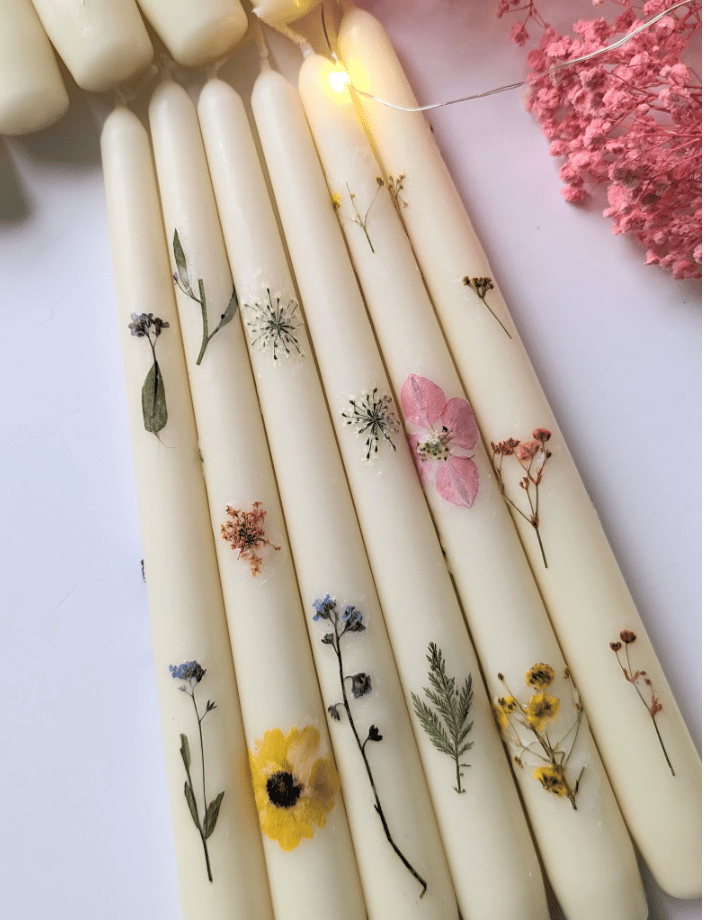 flower printed candles