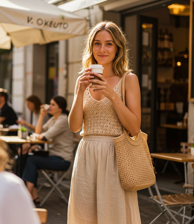 a woman in a dress is holding a cell phone