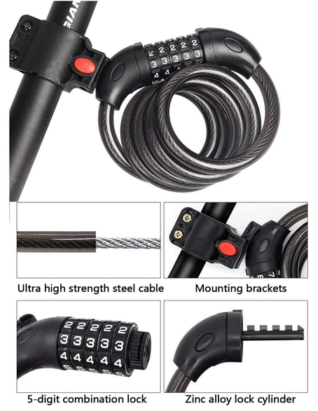 REHKITTZ Bike Lock with 5-digit combination and durable alloy chain