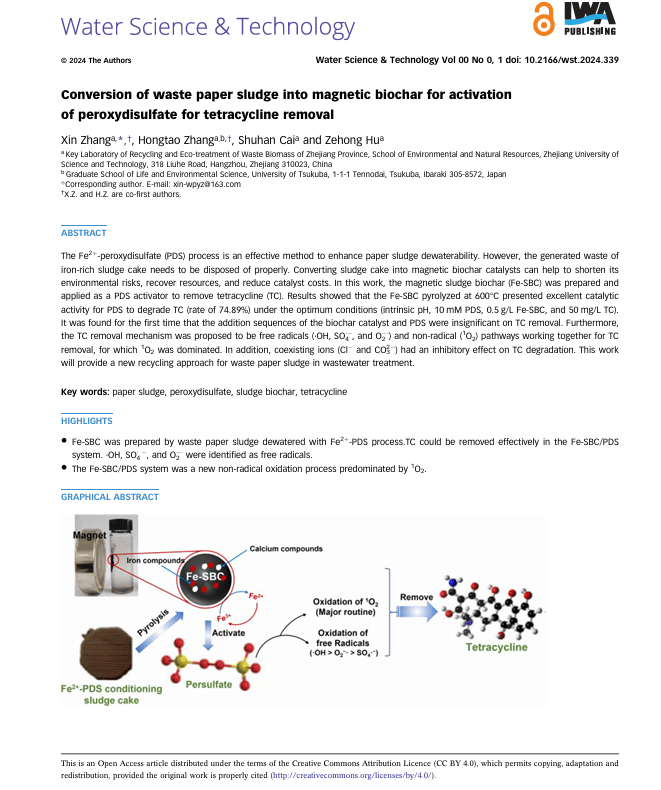 Conversion of waste paper sludge into magnetic biochar for activation of peroxydisulfate for tetracy