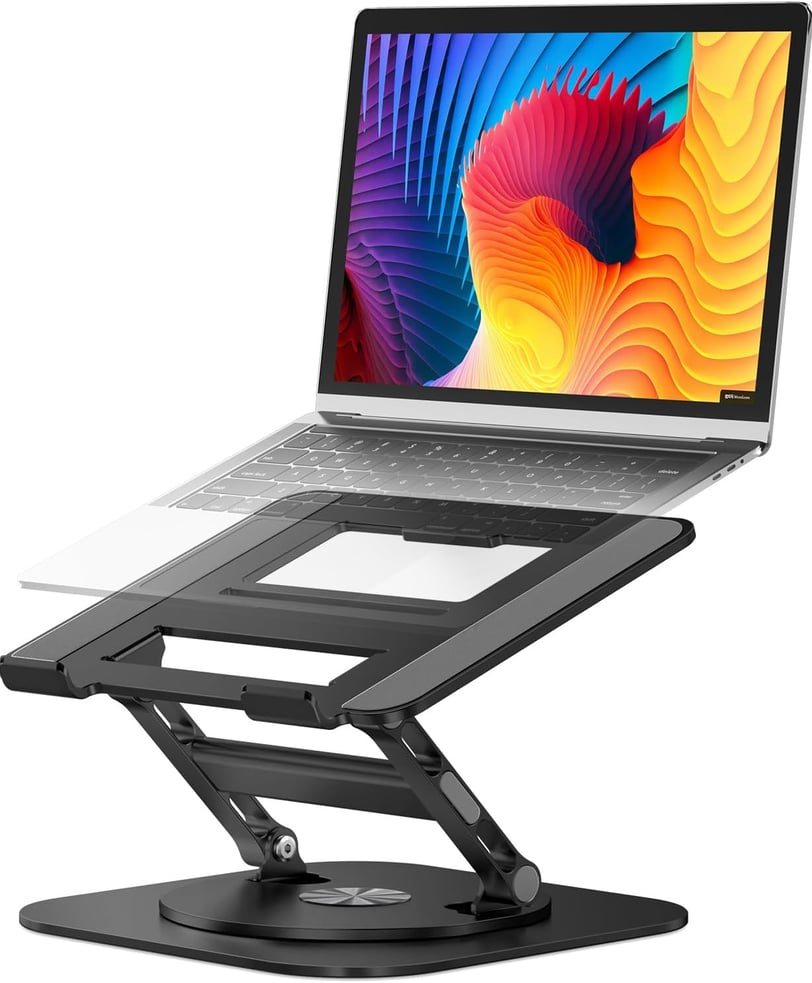 a laptop computer desk stand with a laptop on it