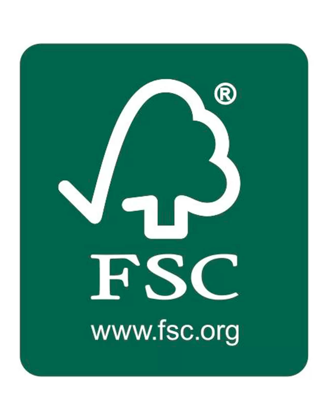 Znak FCS. Ikona drzewa na zielonym tle. Na dole adres strony WWW.FCS.ORG