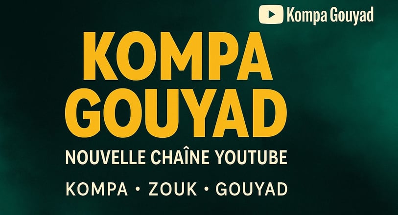 Bannière graphique de la chaîne YouTube Kompa Gouyad, ambiance caribéenne avec beats kompa et visuel