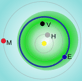 "M" Marte; "E" Terra con l'orbita in blu; la fascia verde sono gli asteroidi Apollo e Eros