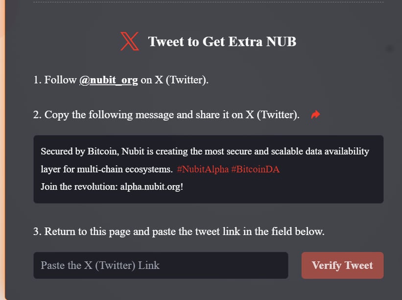 Retweet Nubit testnet to unlock extra bonus