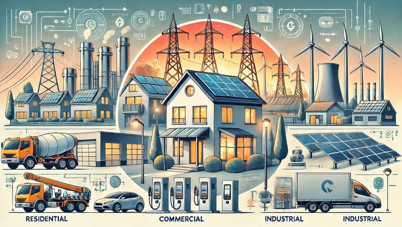 City infrastructure with different types of electrical installations