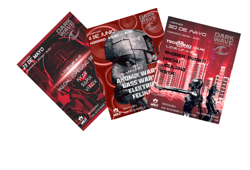 3 carteles de ejemplos de trabajos de diseño gráfico