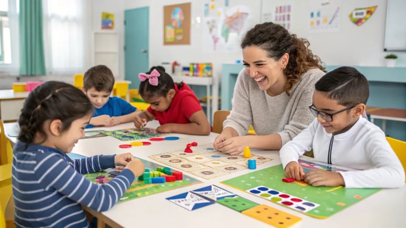 Des enfants jouent à des jeux éducatifs en classe