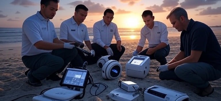 a group of men sitting on a beach