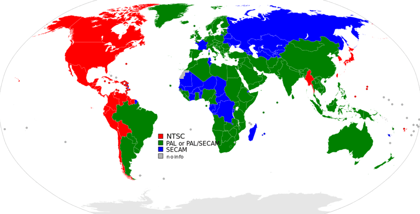 Map of NTCS, PAL, SECAM countries