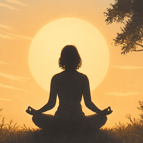 Woman meditating in the sun with a beautiful sunset