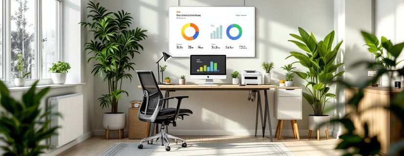 a desk with a monitor, monitor, and a laptop