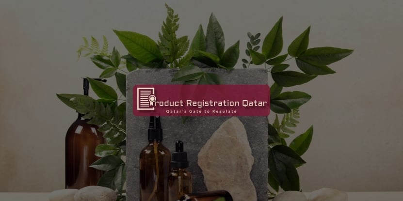 Product Registration Qatar Logo and Slogan with Sustainable and Safe Products in the background