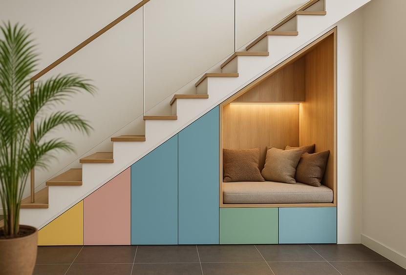 Rangement Malin Sous Escalier Moderne/Coin Lecture Sous Escalier Design et Rangement Minimaliste