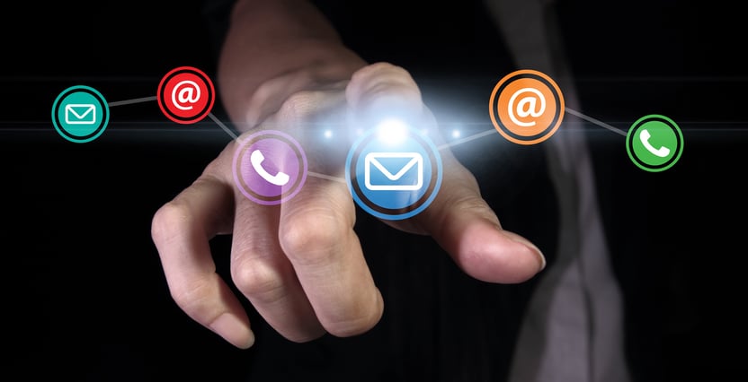 A finger pointing to an email icon to contact Panther Creative