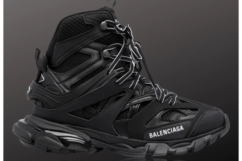 a pair of black and white sneakers with a black and white logo, Balenciaga