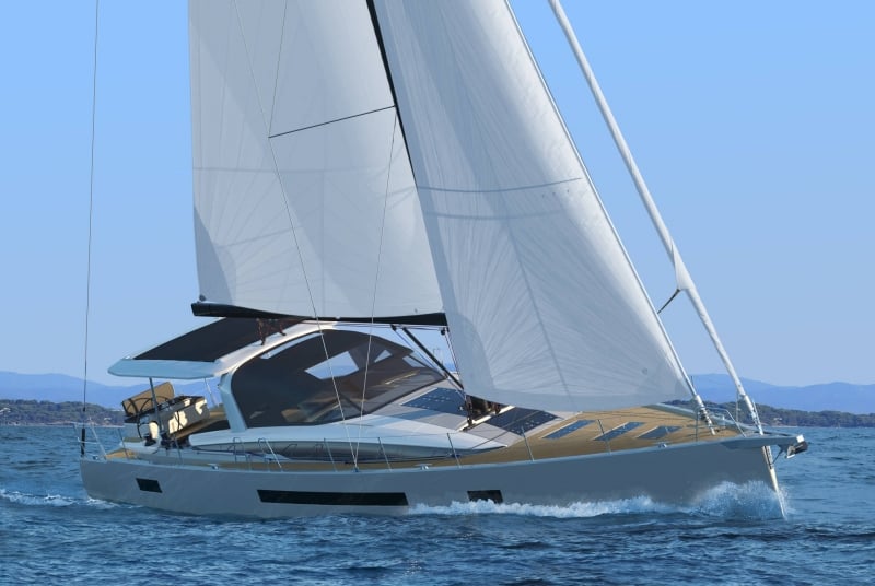 Jeanneau 65 under self tacking jib mode