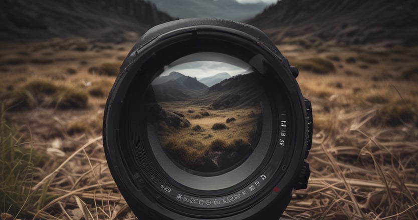 image of a camera lens with a landscape