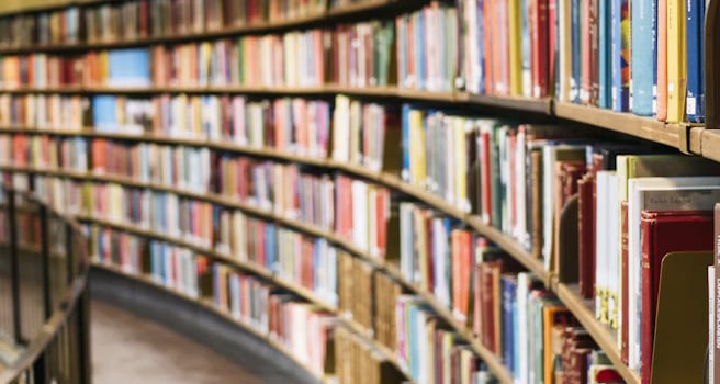 Library with curved bookshelves