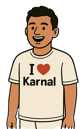 A graphic showing a boy wearing t-shirt that says I Love Karnal