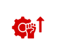 a red and black logo on a black background