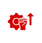a red and black logo on a black background