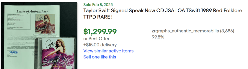 Signed Taylor Swift CD – Autographed Speak Now Album with Certificate of Authenticity