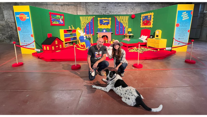 Goodnight Moon artists Emilie Odeile and Ken Chapin from Dundee & Lee with their dog Henry