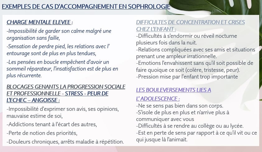 EXEMPLES D'ACCOMPAGNEMENT EN SOPHROLOGIE