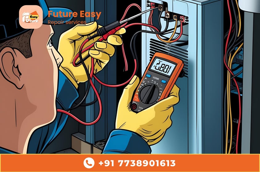 Technician using multimeter to check air cooler wiring – Future Easy repair service