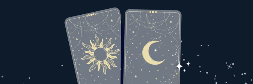 two tarot cards with a sun and moon