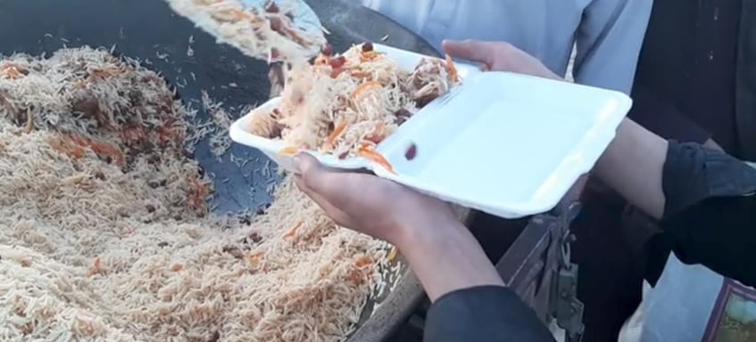 a person holding a plate with food in it