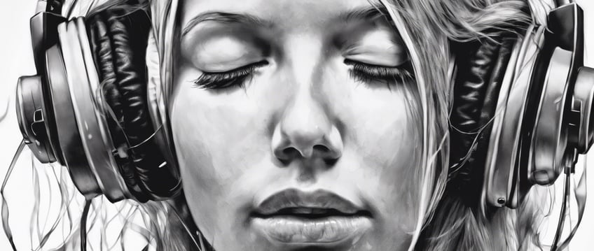 a woman listening intently to music with headphones eyes closed