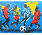 a painting of a soccer player kicking a soccer ball