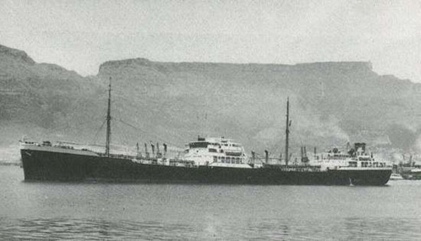 M.V. Thiara moored close to Table Mountain in Cape Town;.