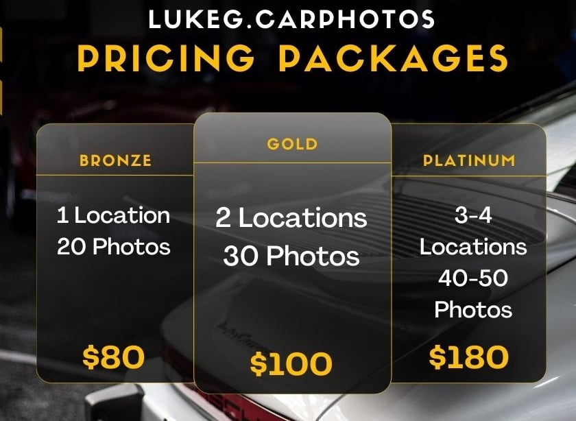 Luke Gilmore's Photography pricing packages.