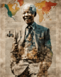 nelson mandela in a suit and tie with a map of africa